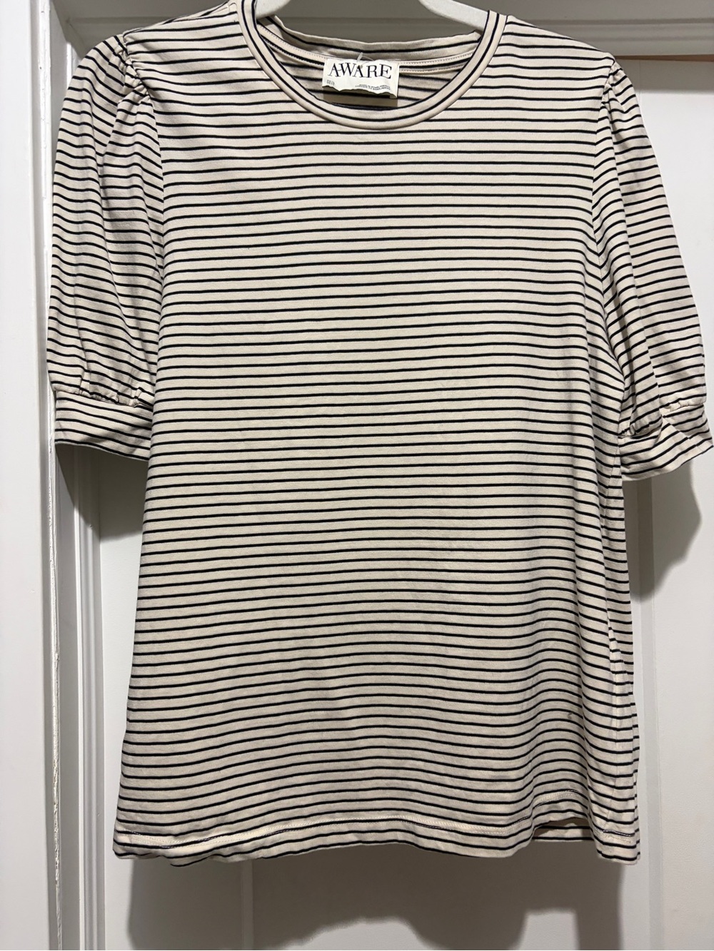Awkerry Striped Puff Sleeve T-Shirt by Aware for Vera Moda